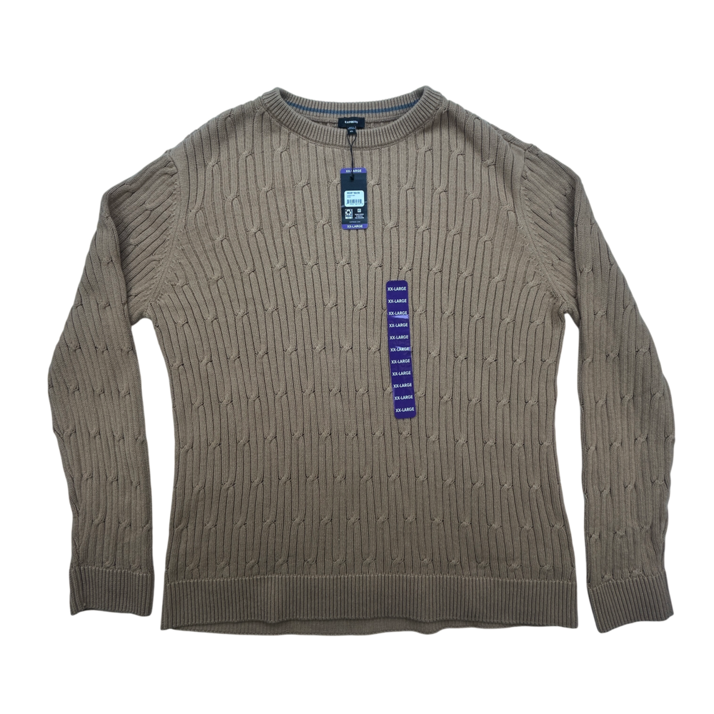 Express Sweater Mens 2XL Cable Knit Pecan Brown Pullover Crewneck Casual
